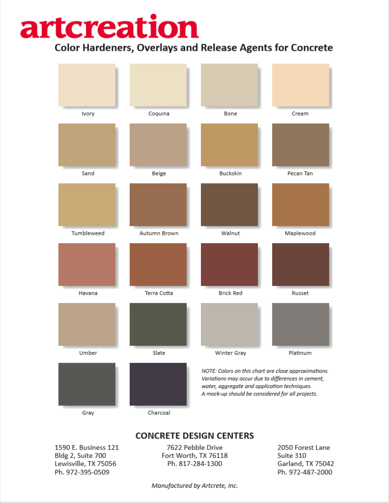 Artcreation Color Chart - Concrete Design Center